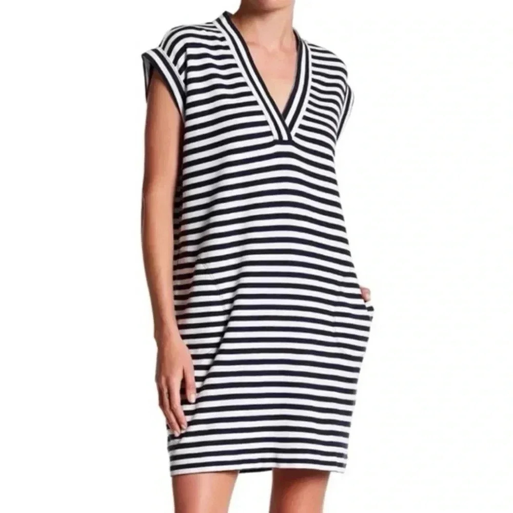 ATM Anthony Thomas Melillo V-Neck Cap Sleeve Striped Dress Size XS/S